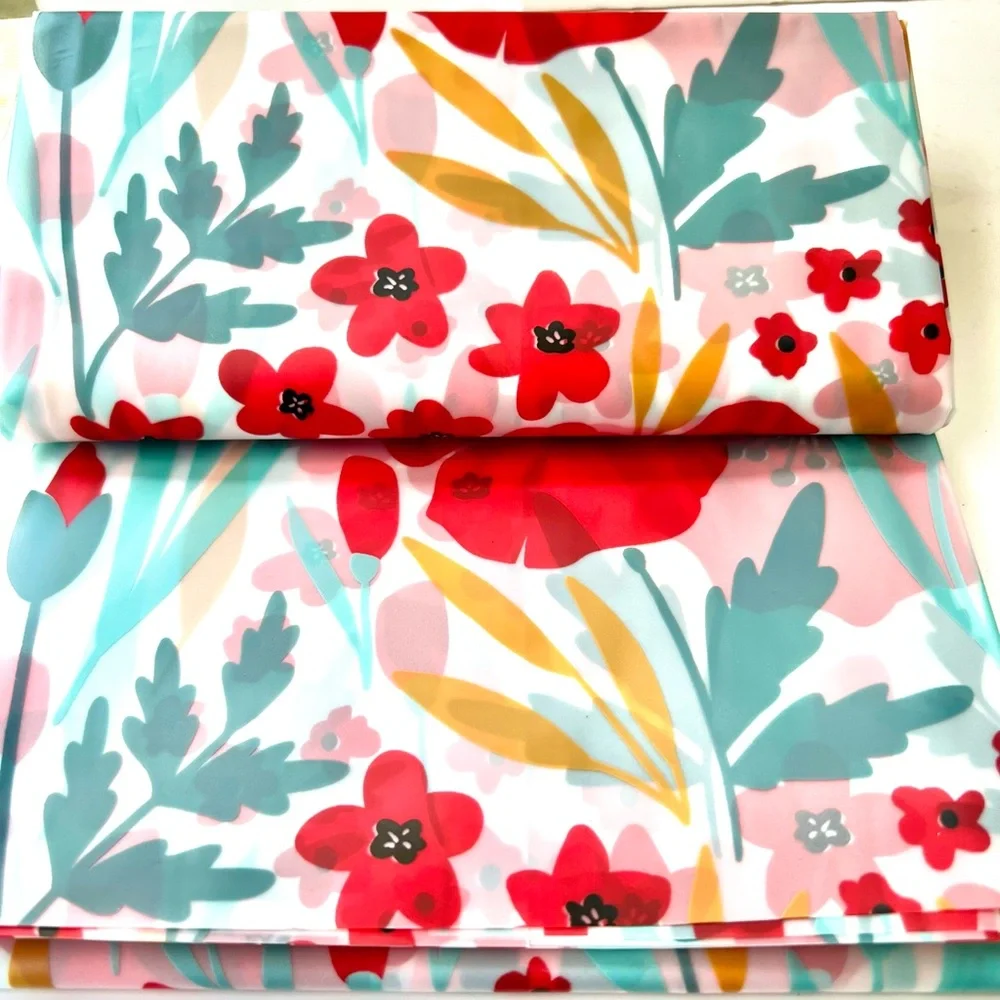 Faro Poppy Flower Garden Peva Shower Curtain Red Teal Golden Yellow Floral - Picture 5 of 10